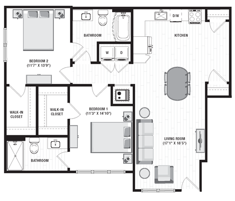 1116 square foot 2 bedroom floor plan at Carmel Vista, McDonough, GA, 30253